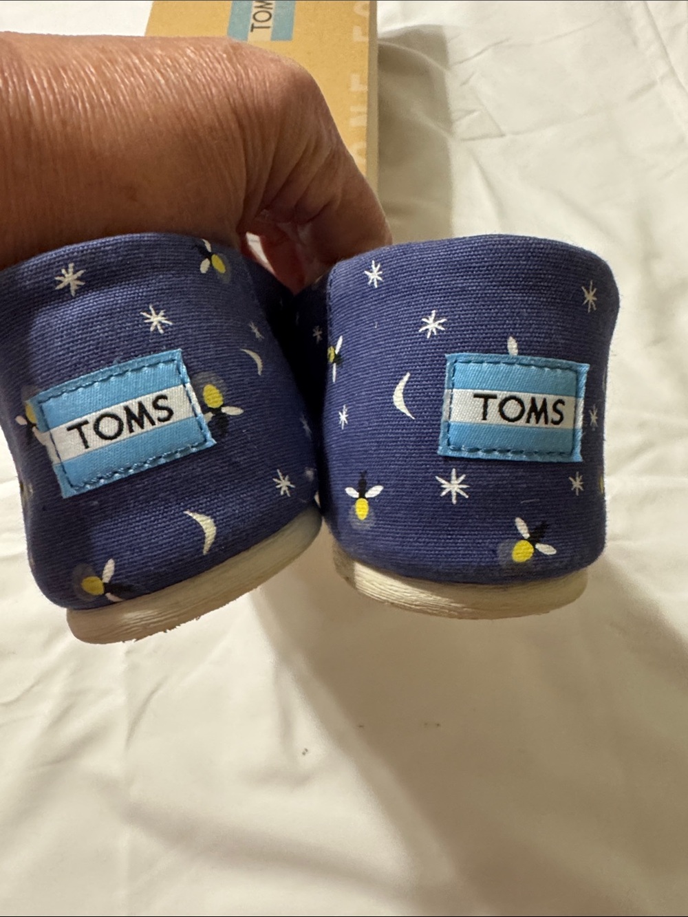 Toms navy canvas slip-ons with yellow firefly print - Picture 3 of 3